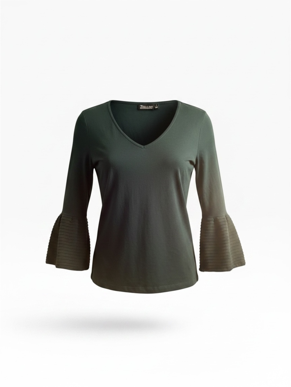 7th Avenue Design Studio Women's Green V-Neck Bell Sleeve Sweater Medium